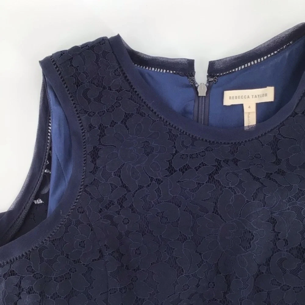 Rebecca Taylor Blue Refined Suiting Dress W/ Lace Size 4 - Picture 3 of 11